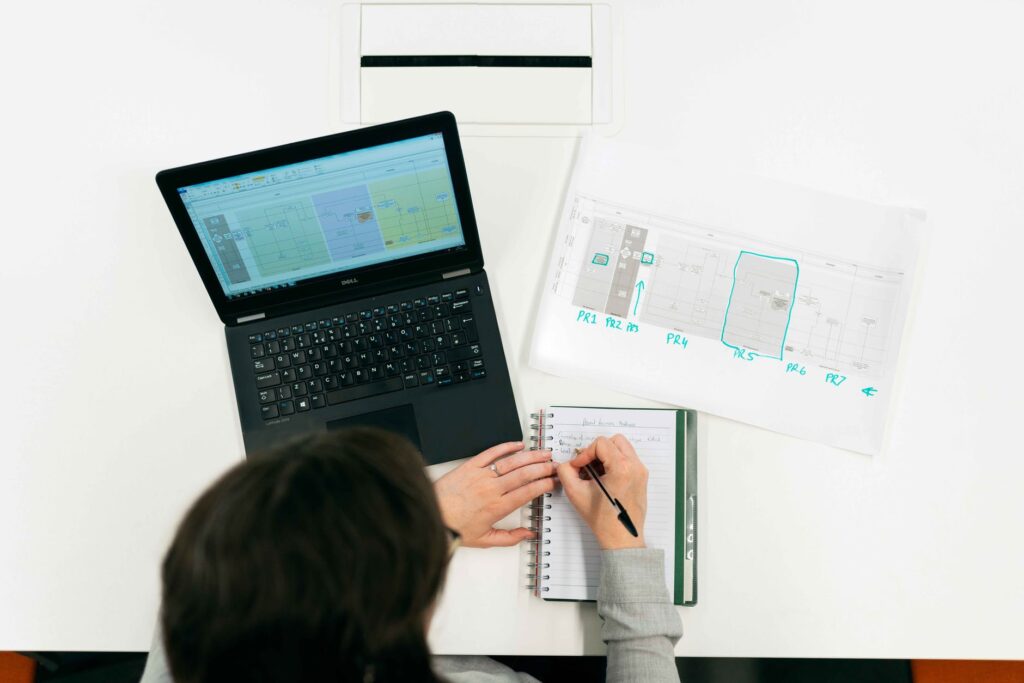 female engineer taking notes