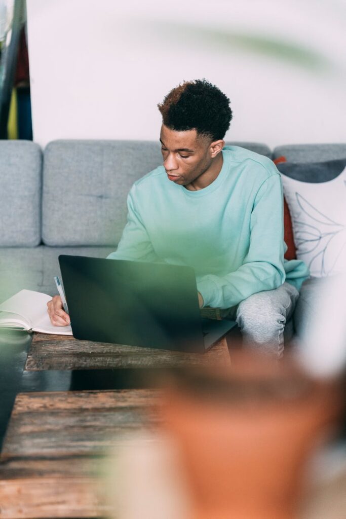 serious black man working at home